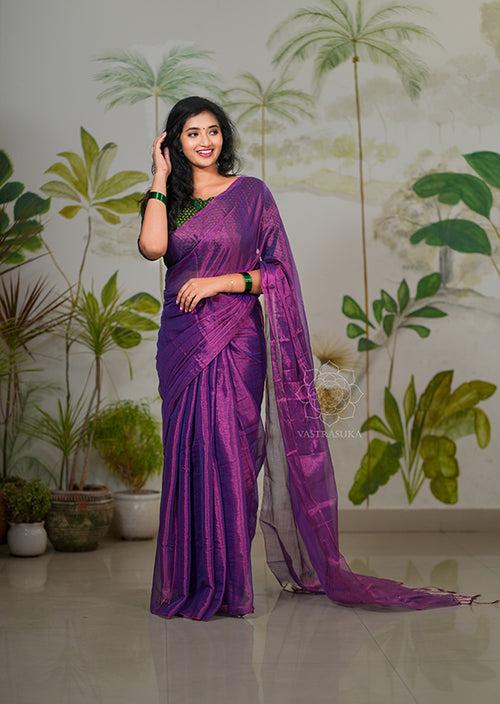 Magenta Pink Cotton Tissue Saree