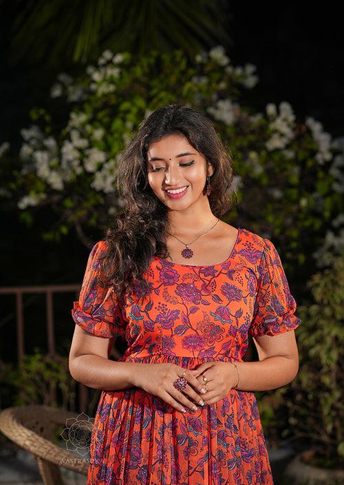 Burnt Orange Chiffon Short Dress