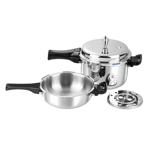 Vinod Platinum Pressure Cooker with Deep Pan Pressure Cooker & Common Lid - 2 pc Combo Set