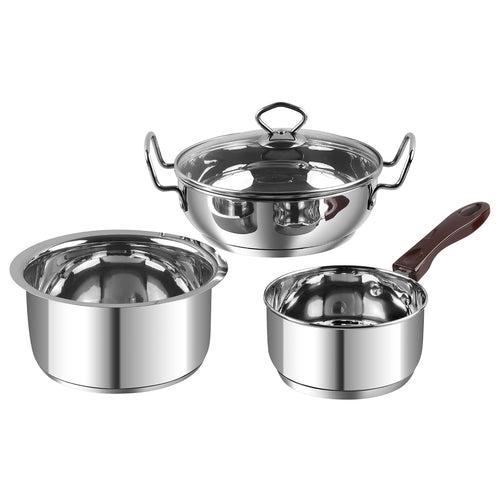 Vinod Amalfi Stainless Steel Cookware set - 3 Pc. (Induction Friendly)