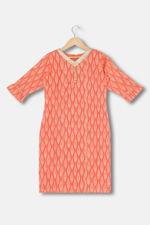 Chittythalli Girls Kurthi Handloom Cotton Regular Fit  - Orange - KU06