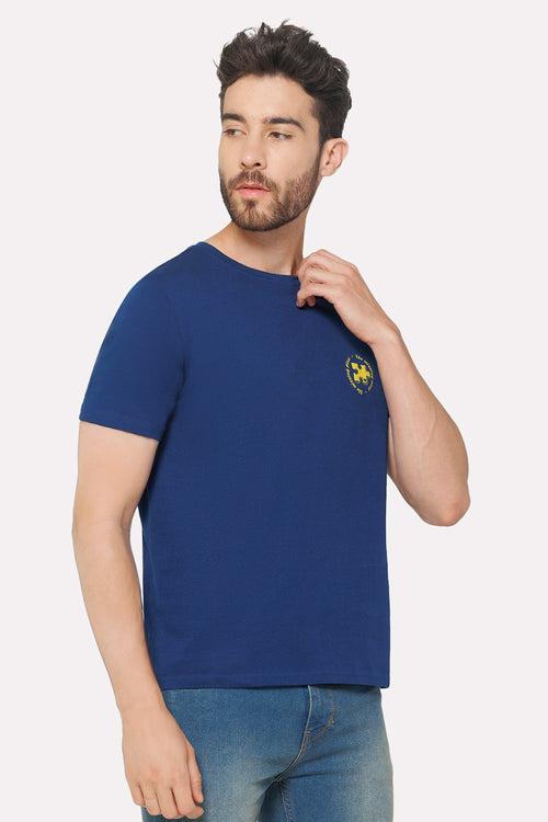 Enhance Men's Printed Crew Neck Casual T-Shirt - Blue - TS31