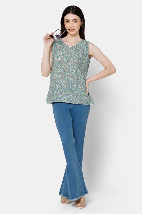 Mythri Women's Regular Casual Top - Blue - TO18