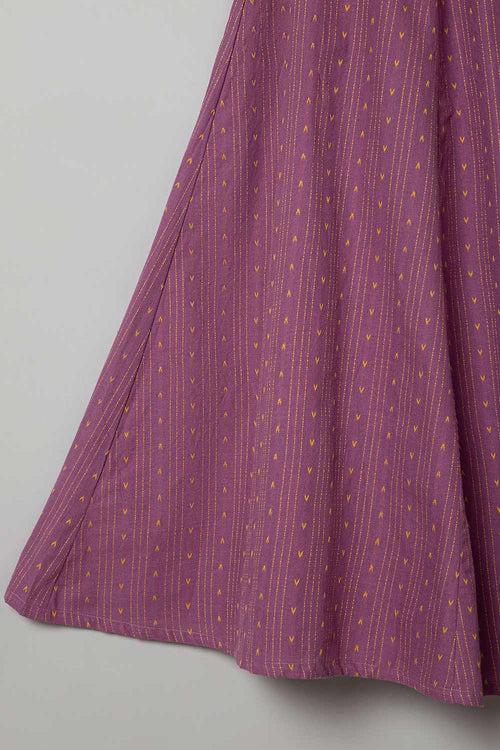 Chittythalli Puff Sleeve With Minimal Embroidery Top & Kali Skirt  Pavadai Set -  Purple  - PS50