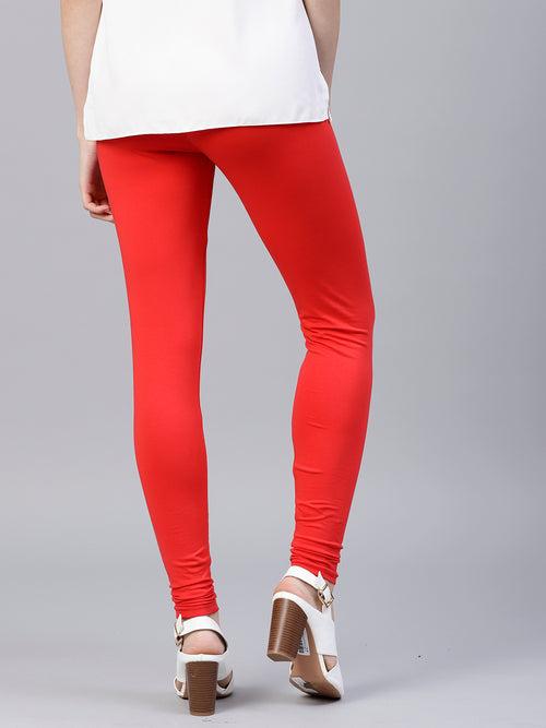 Red Solid Cotton Lycra Leggings