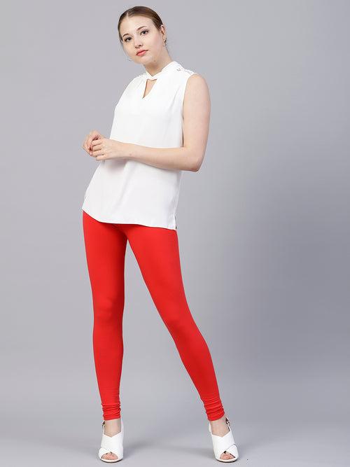 Red Solid Cotton Lycra Leggings