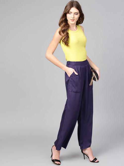 Purple Solid Rayon Palazzo