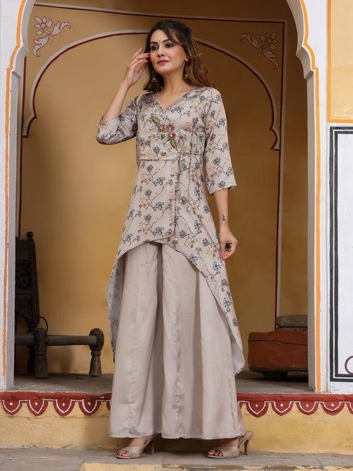 Printed Angrakha Kurta With Sharara