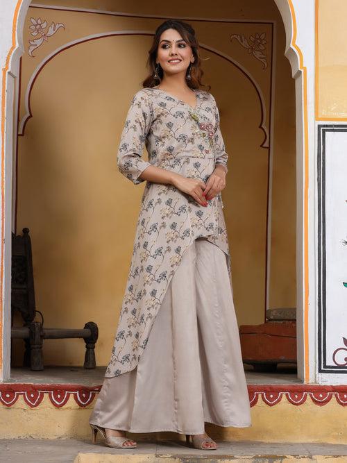 Printed Angrakha Kurta With Sharara