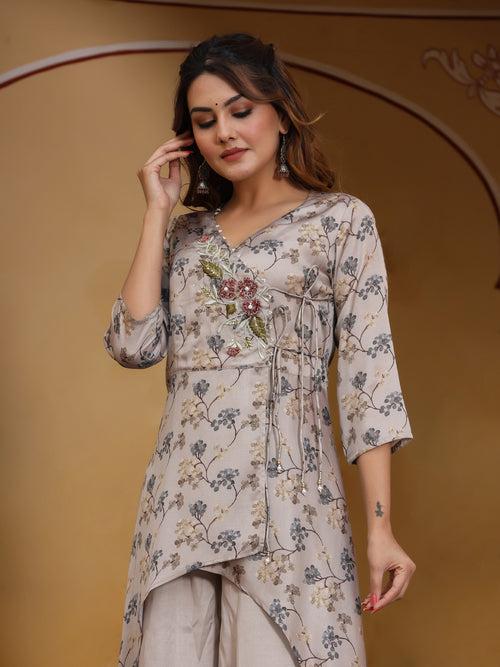 Printed Angrakha Kurta With Sharara