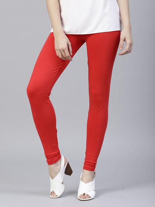 Red Solid Cotton Lycra Leggings