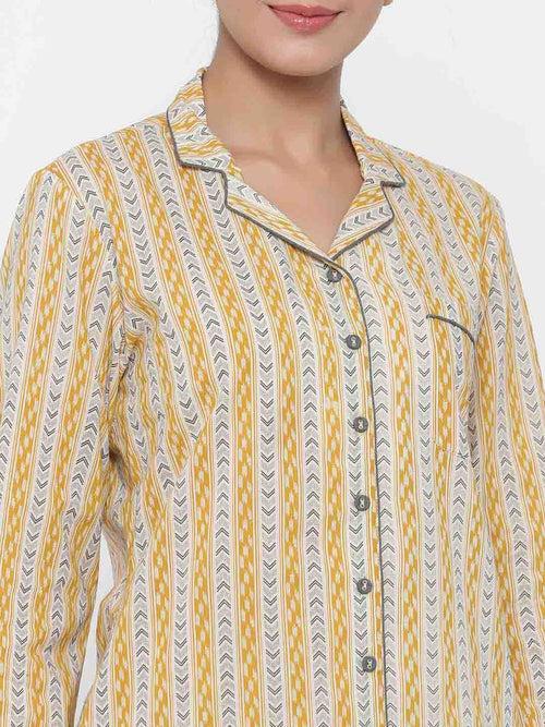 Mustard Ethnic Print Straight Cotton Sleepwear