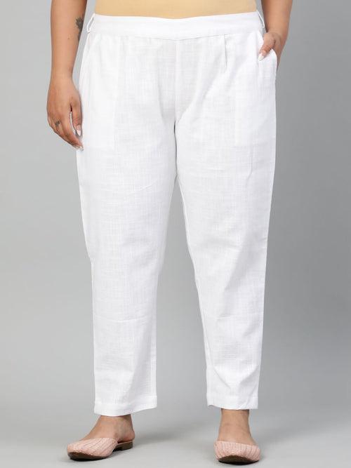 White Ethnic Wear Cotton Slub Pants