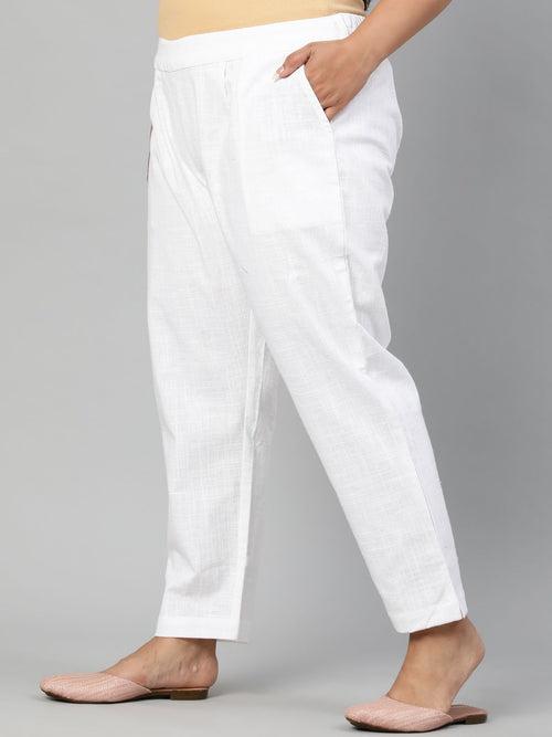 White Ethnic Wear Cotton Slub Pants