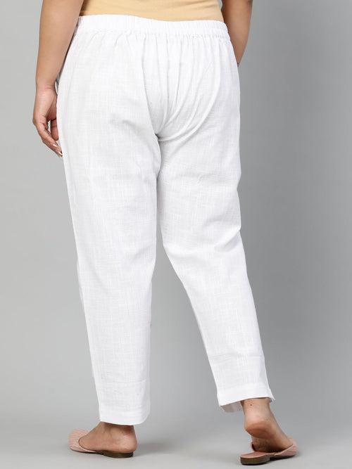 White Ethnic Wear Cotton Slub Pants