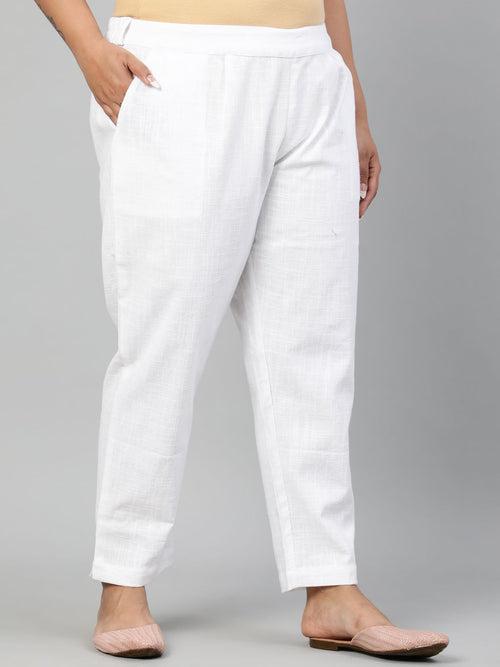 White Ethnic Wear Cotton Slub Pants