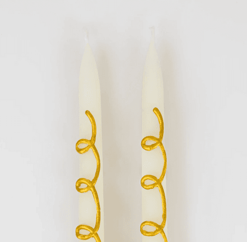 Gold Swirl Taper Candles (x 2)
