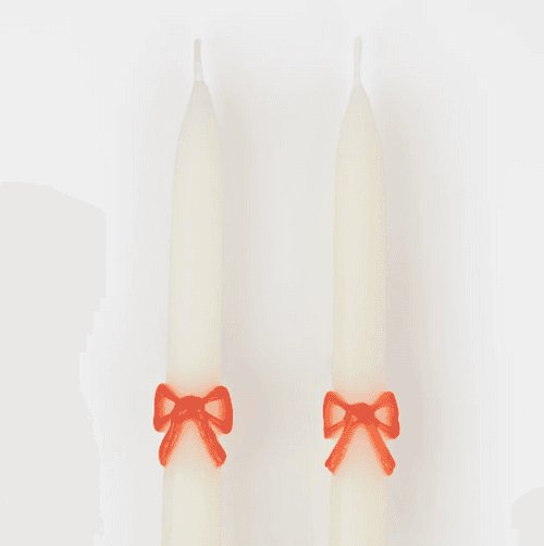 Multi Colour Bow Taper Candles (x 2)