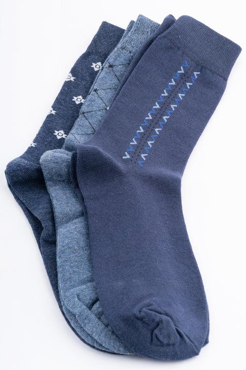 Men's Cotton Blended Blue Socks(combo set) (3 pairs)