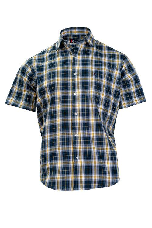 Men's Blue Yellow Regular Fit Shirt