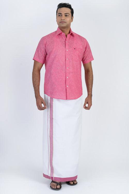 Men's Premium Cotton Dhoti with Dark Pink Elegant Border