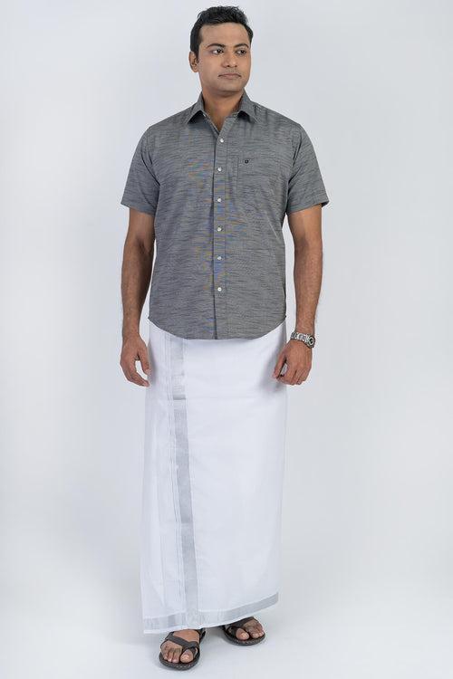 Combo Men's Premium Cotton Dhoti with Silver Shirt