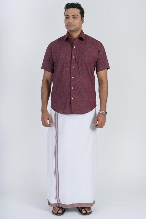 Combo Men's Premium Cotton Dhoti with Brown Shirt