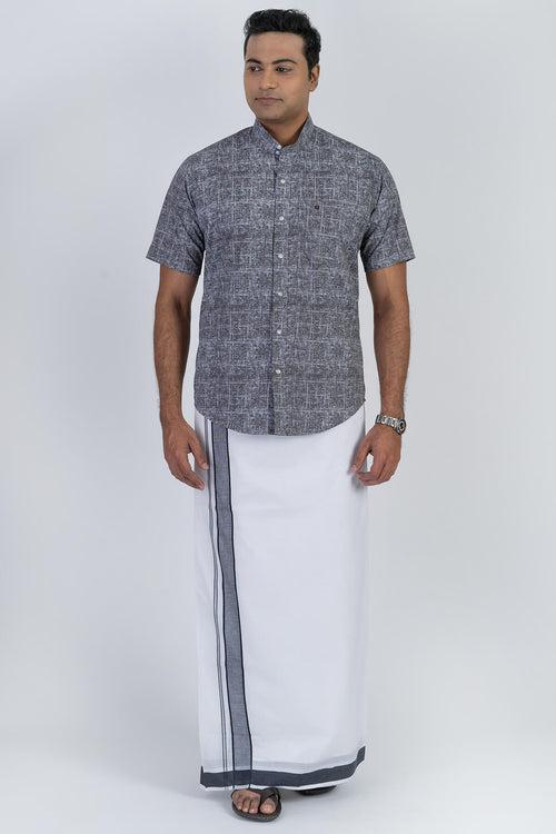 Men's Premium Cotton Dhoti with Dark Grey Elegant Border