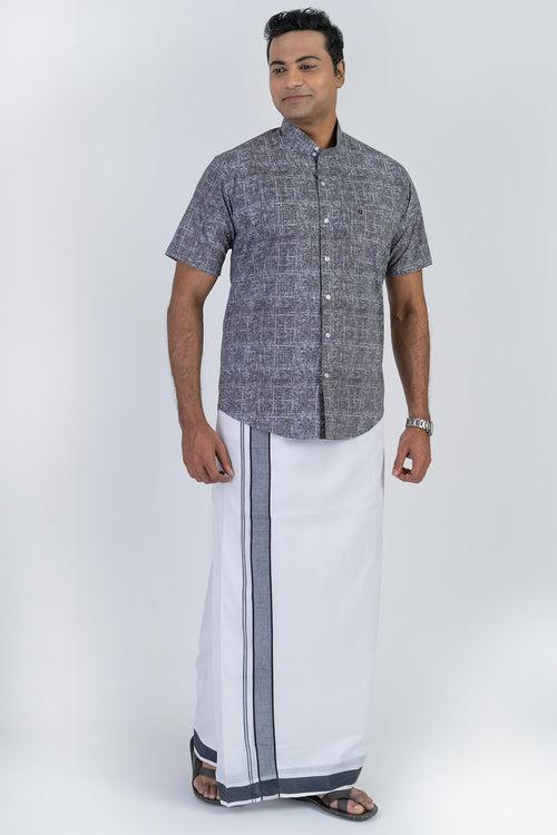 Men's Premium Cotton Dhoti with Dark Grey Elegant Border