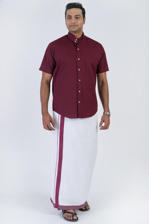 Men's Premium Cotton Dhoti with Maroon Elegant Border