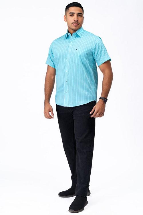 Mens Teal Cotton  Shirt