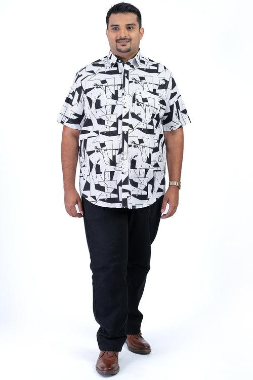 Men's White Black Plus Size Shirt