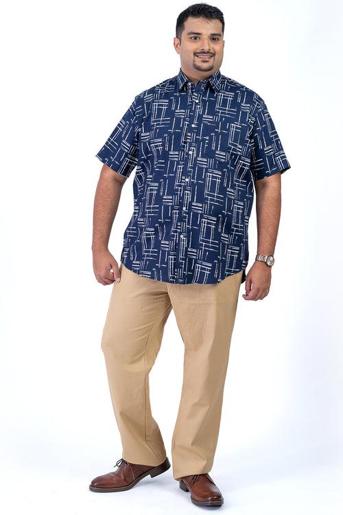 Men's Blue White Plus Size Shirt