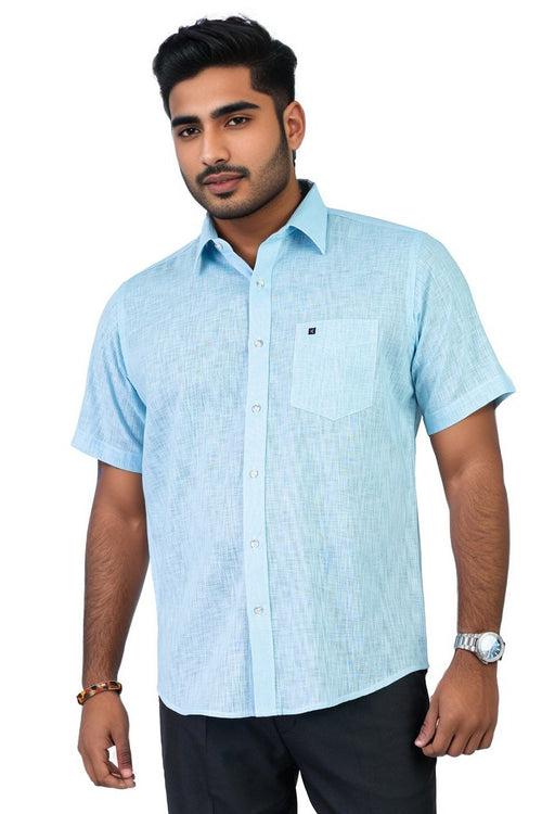 Mens Teal Cotton Linen Shirt