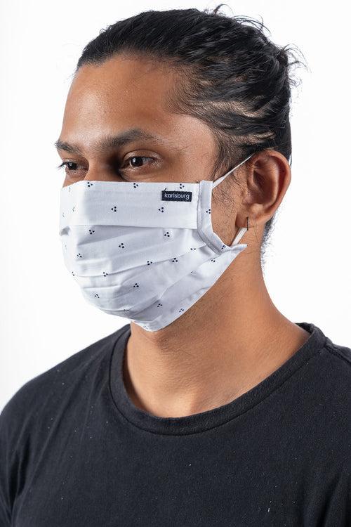 White and Navy Adult Face Mask - Pack of 10