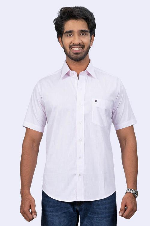 Mens White Pink Slim Fit Shirt