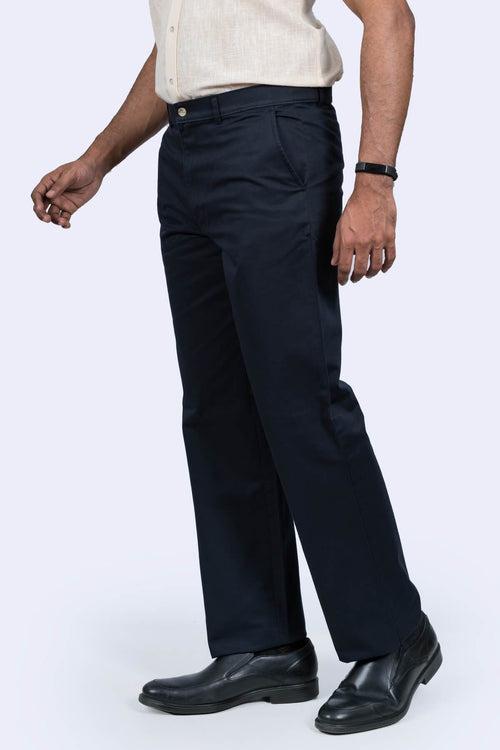 Mens Navy Cotton Trousers