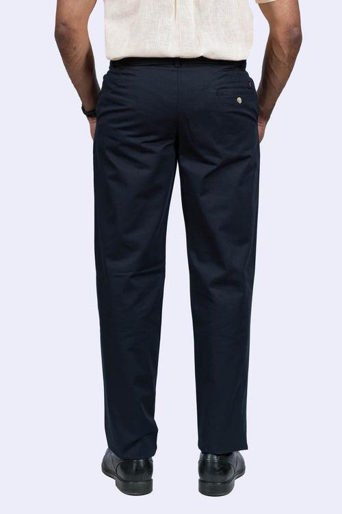 Mens Navy Cotton Trousers