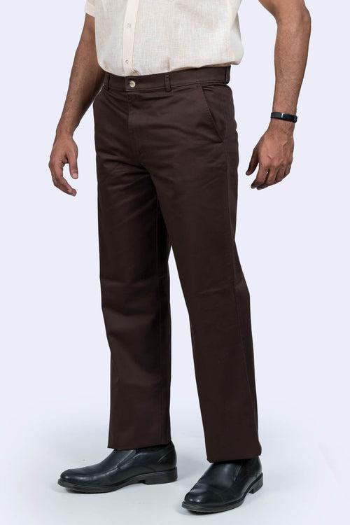 Mens Coffee Cotton Trousers