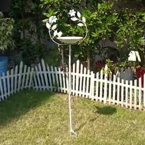 Wonderland Metal Birdfeeder and  Birdbath Stand White Color