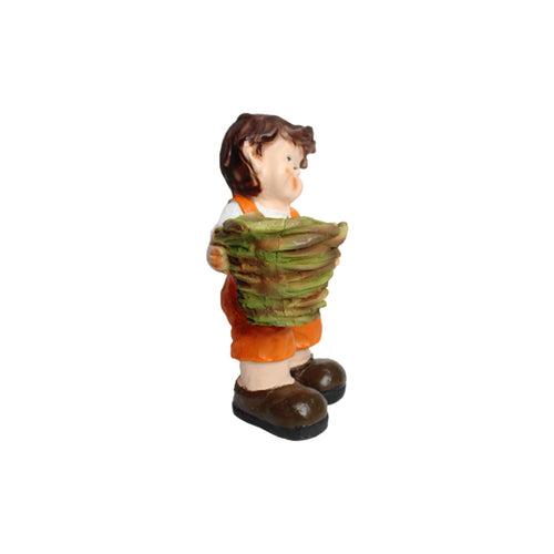 Wonderland Boy Holding Basket Planter (Orange) | Resin Garden pots| Can grow real Plants