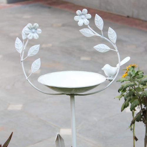 Wonderland Metal Birdfeeder and  Birdbath Stand White Color