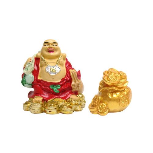 Wonderland (Set of 2) resin miniature laughing buddha with money pot