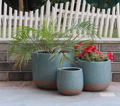 Wonderland Set of 3 light blueImported ceramic pots for exterior/ Outdoor