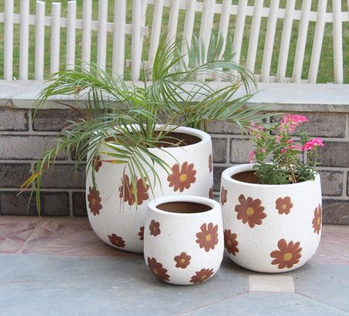 Wonderland Set of 3 orange flower Imported ceramic pots for exterior/ Outdoor