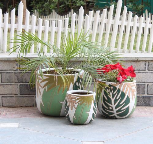 Wonderland Set of 3 spring green Imported ceramic pots for exterior/ Outdoor