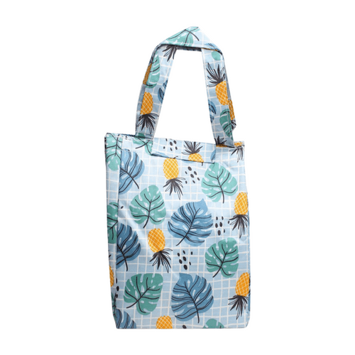 Wonderland Thermal insulated canvas tote lunch bag(Light Blue leave Pineapple Print)