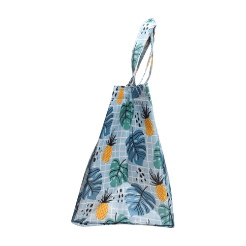 Wonderland Thermal insulated canvas tote lunch bag(Light Blue leave Pineapple Print)