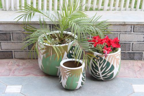 Wonderland Set of 3 spring green Imported ceramic pots for exterior/ Outdoor