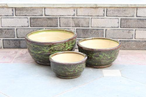 Wonderland Set of 3 brown Imported ceramic pots for exterior/ Outdoor